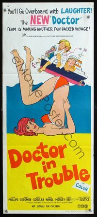 2f145 DOCTOR IN TROUBLE Australian daybill '72 wacky sexy artwork of girl in bikini underwater!