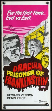 2f153 DRACULA PRISONER OF FRANKENSTEIN Aust daybill '72 Jesus Franco, great image of best monsters!
