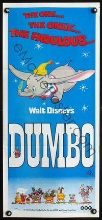 2f155 DUMBO Australian daybill poster R72 Walt Disney circus elephant classic flying with feather!