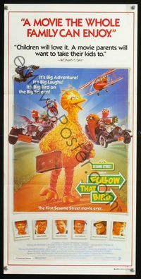 2f192 FOLLOW THAT BIRD Aust daybill '85 great art of the Big Bird & Sesame Street cast by Chorney!