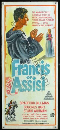 2f196 FRANCIS OF ASSISI Aust daybill '61 Michael Curtiz, different stone litho art of famous saint!