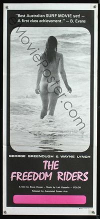 2f197 FREEDOM RIDERS Australian daybill poster '72 super sexy completely naked Aussie surfer girl!