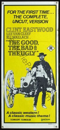 2f218 GOOD, THE BAD & THE UGLY Australian daybill R70s Clint Eastwood & huge cannon, Sergio Leone
