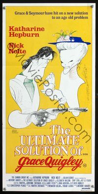 2f220 GRACE QUIGLEY Australian daybill '85 art of Katharine Hepburn & Nick Nolte by Al Hirschfeld!