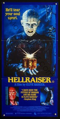 2f235 HELLRAISER Aust daybill '87 Clive Barker, great image of Pinhead, he'll tear your soul apart!