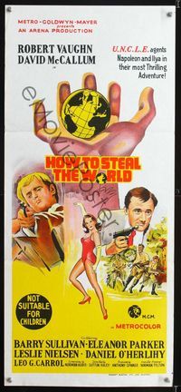 2f238 HOW TO STEAL THE WORLD Aust daybill '68 Robert Vaughn is The Man from UNCLE, different art!