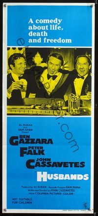 2f243 HUSBANDS Australian daybill poster '70 cool art of Ben Gazzara, Peter Falk & John Cassavetes!