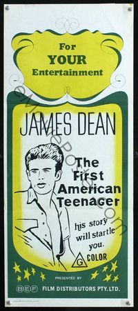 2f254 JAMES DEAN: THE FIRST AMERICAN TEENAGER Australian daybill '75 his story will startle you!