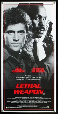 2f274 LETHAL WEAPON Aust daybill '87 great close image of cop partners Mel Gibson & Danny Glover!