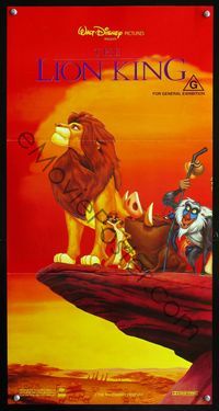 2f277 LION KING Aust daybill '94 classic Disney cartoon, art adult Simba & cast on Pride Rock!