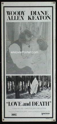 2f285 LOVE & DEATH Australian daybill poster 75 Woody Allen & Diane Keaton romantic kiss close up!