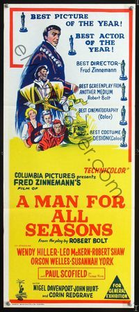 2f294 MAN FOR ALL SEASONS Aust daybill '67 Paul Scofield, Robert Shaw, Best Picture Academy Award!