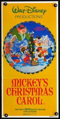 2f303 MICKEY'S CHRISTMAS CAROL Aust daybill '83 Disney, Mickey Mouse, Scrooge McDuck, Goofy, Donald