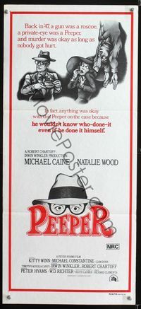 2f347 PEEPER Australian daybill movie poster '75 Michael Caine, Natalie Wood, cool detective art!