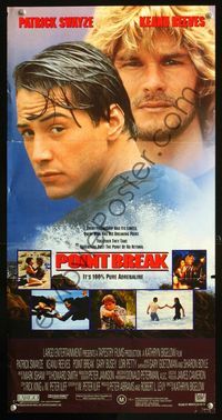 2f354 POINT BREAK Australian daybill movie poster '91 Keanu Reeves, Patrick Swayze, surfing!