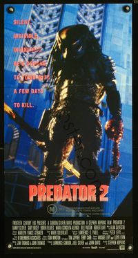 2f357 PREDATOR 2 Australian daybill movie poster '90 great full-length close up image of alien!