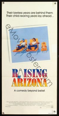 2f362 RAISING ARIZONA Australian daybill poster '87 Coen Brothers, Nicolas Cage, great artwork!