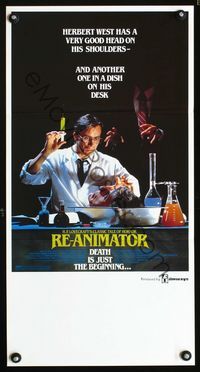 2f364 RE-ANIMATOR Australian daybill poster '85 great mad scientist & severed head horror image!