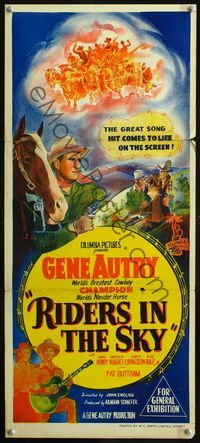 2f368 RIDERS IN THE SKY Australian daybill poster '49 cool stone litho art of Gene Autry & Champion!