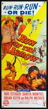 2f382 RUN OF THE ARROW Australian daybill poster '57 Sam Fuller, Rod Steiger has to run or die!