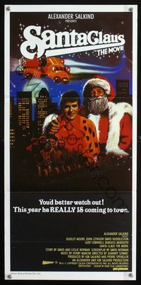 2f385 SANTA CLAUS THE MOVIE Australian daybill poster '85 artwork of Dudley Moore & Santa Claus!