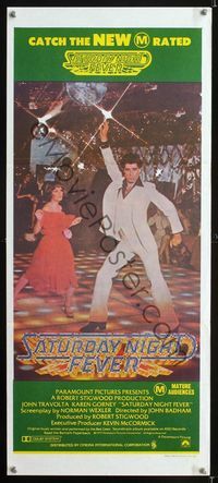 2f387 SATURDAY NIGHT FEVER M rated Australian daybill '77 best image of disco dancer John Travolta!