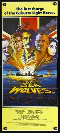 2f391 SEA WOLVES Australian daybill poster '80 cool art of Gregory Peck, Roger Moore & David Niven!