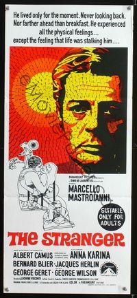 2f424 STRANGER Australian daybill '68 Luchino Visconti's Lo Straniero, mosaic art of Mastroianni!