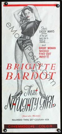 2f442 THAT NAUGHTY GIRL Australian daybill '58 Cette Sacree Gamine, art of sexy Brigitte Bardot!