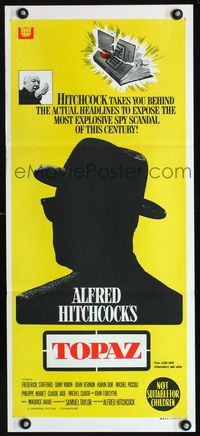 2f458 TOPAZ Australian daybill poster '69 Alfred Hitchcock, John Forsythe, cool silhouette image!