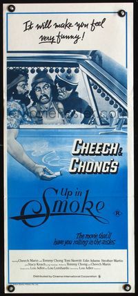 2f467 UP IN SMOKE Australian daybill poster R80s Cheech & Chong, artwork of classic drug scene!!
