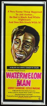 2f478 WATERMELON MAN Australian daybill poster '70 completely different half-black/half-white art!