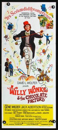 2f483 WILLY WONKA & THE CHOCOLATE FACTORY Aust daybill '71 Gene Wilder, it's scrumdidilyumptious!