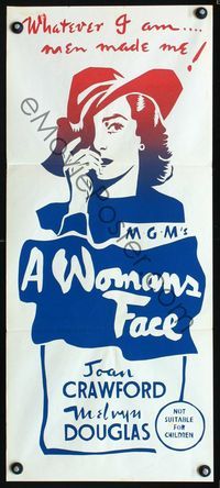2f488 WOMAN'S FACE Australian daybill poster R50s whatever Joan Crawford is, men made her that way!