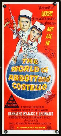 2f489 WORLD OF ABBOTT & COSTELLO Australian daybill poster '65 Bud & Lou's greatest laughmakers!