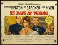 2g257 55 DAYS AT PEKING 1/2sheet '63 art of Charlton Heston, Ava Gardner & David Niven by Terpning!