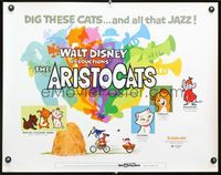 2g278 ARISTOCATS half-sheet movie poster '71 Walt Disney feline jazz musical cartoon, great image!