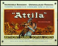 2g281 ATTILA style B half-sheet movie poster '58 The Hun, art of Anthony Quinn & sexy Sophia Loren!