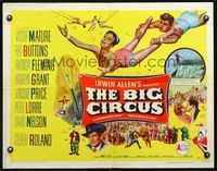 2g295 BIG CIRCUS style A half-sheet '59 Victor Mature, Red Buttons, cool art of trapeze artists!