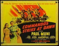 2g339 COMMANDOS STRIKE AT DAWN half-sheet '42 artwork of Paul Muni & WWII soldiers landing on beach!