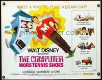 2g341 COMPUTER WORE TENNIS SHOES half-sheet poster '69 Walt Disney, artwork of young Kurt Russell!