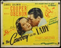 2g350 COWBOY & THE LADY half-sheet movie poster R44 close up of Gary Cooper nuzzling Merle Oberon!