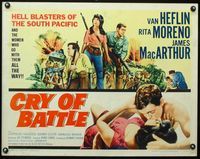 2g354 CRY OF BATTLE half-sheet '63 Van Heflin, Rita Moreno & James MacArthur in the South Pacific!