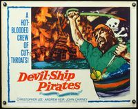 2g372 DEVIL-SHIP PIRATES half-sheet movie poster '64 a hot-blooded crew of cutthroats, cool artwork!