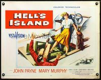 2g447 HELL'S ISLAND style B half-sheet poster '55 John Payne, art of sexy Mary Murphy with gun!