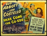 2g450 HERE COME THE CO-EDS half-sheet '45 Bud Abbott & Lou Costello are loose in a girls' school!