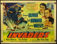 2g473 INVADERS style A 1/2sheet '42 Michael Powell, art of Laurence Olivier, Leslie Howard & Massey!
