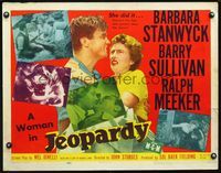 2g482 JEOPARDY style A 1/2sh '53 Barbara Stanwyck struggles with kidnapper Ralph Meeker, film noir!