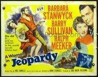 2g483 JEOPARDY style B 1/2sh '53 Barbara Stanwyck struggles with kidnapper Ralph Meeker, film noir!