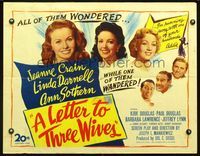 2g508 LETTER TO THREE WIVES 1/2sh '49 Jeanne Crain, Linda Darnell, Ann Sothern, young Kirk Douglas!